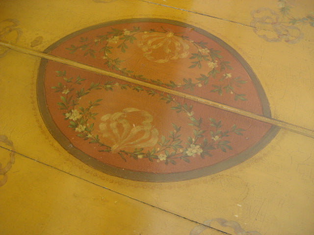 PAIR OF HALF ROUND PAINT DECORATED TABLES