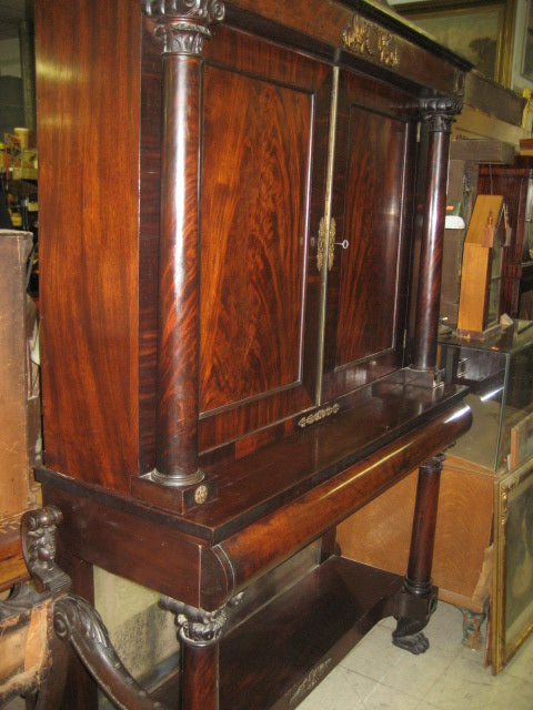 ANTIQUE MAHOGANY CARVED CABINET WITH BRONZE MOUNTS