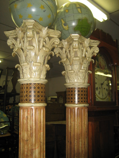 FOLK ART PAIR OF LATE 1800's MASONIC LODGE COLUMNS