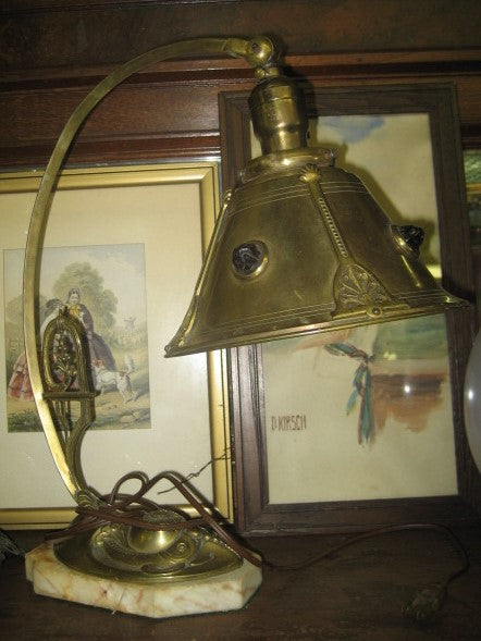JEWELED BRASS ANTIQUE DESK LAMP