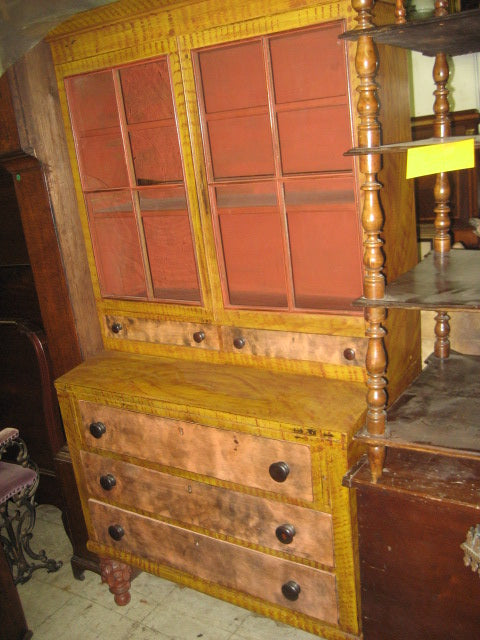 1800's ANTIQUE SPONGE PAINTED SECRETARY