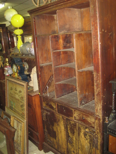 CIRCA 1800 EARLY CABINET WITH ORIGINAL FINISH AND EARLY "H" HINDGES