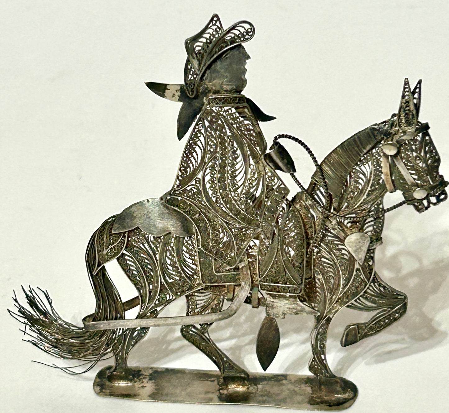 MEXICAN SILVER FILIGREE WIRE RIDER ON HORSE MARKED 925