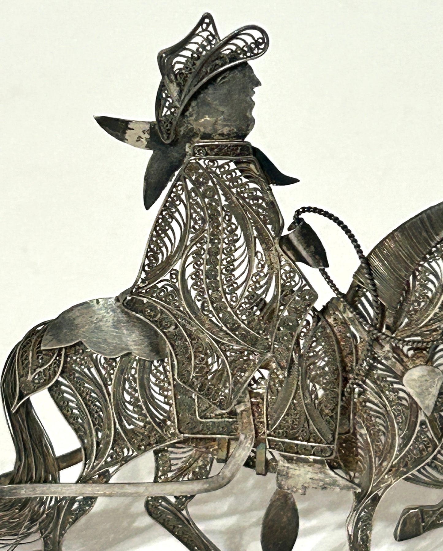 MEXICAN SILVER FILIGREE WIRE RIDER ON HORSE MARKED 925