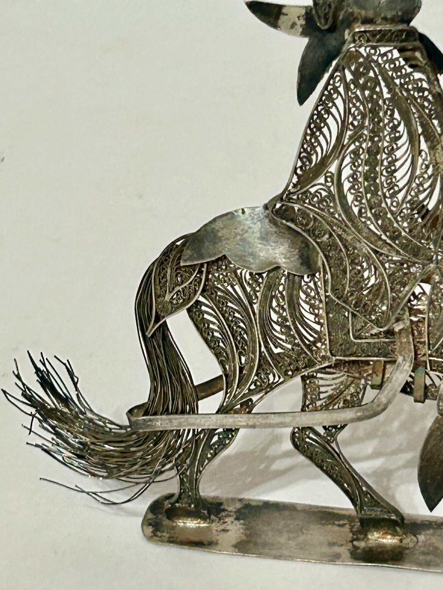 MEXICAN SILVER FILIGREE WIRE RIDER ON HORSE MARKED 925