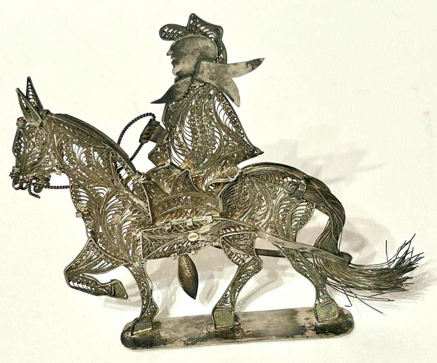 MEXICAN SILVER FILIGREE WIRE RIDER ON HORSE MARKED 925