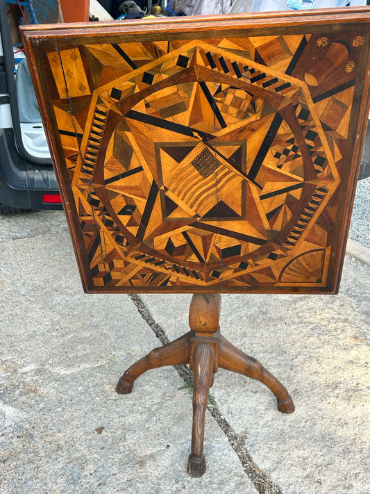 ANTIQUE FOLK ART INLAID STAND