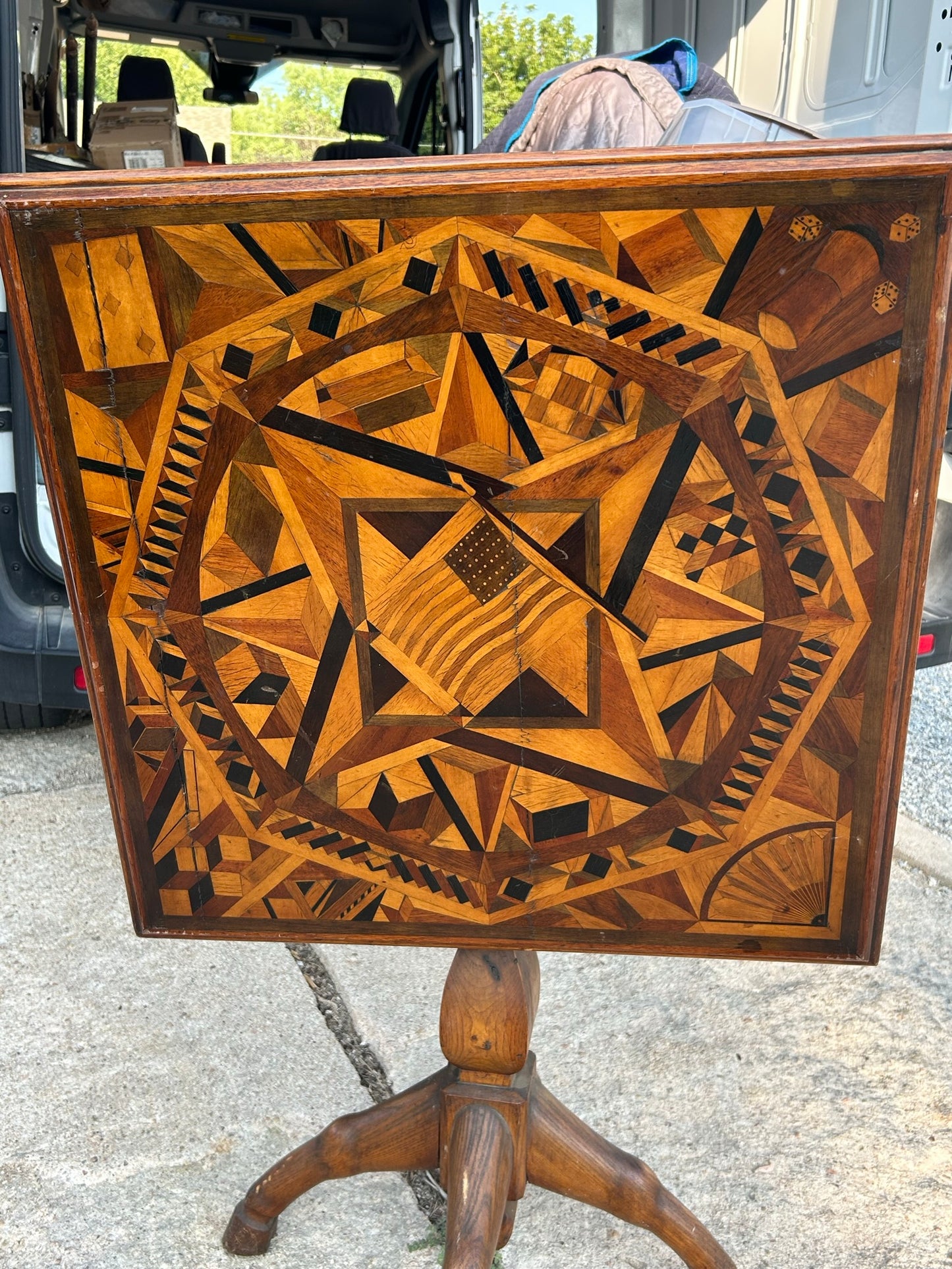 ANTIQUE FOLK ART INLAID STAND