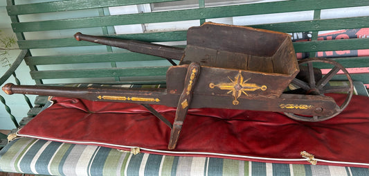 ANTIQUE FOLK ART CARVED SMALL WHEEL BARROW