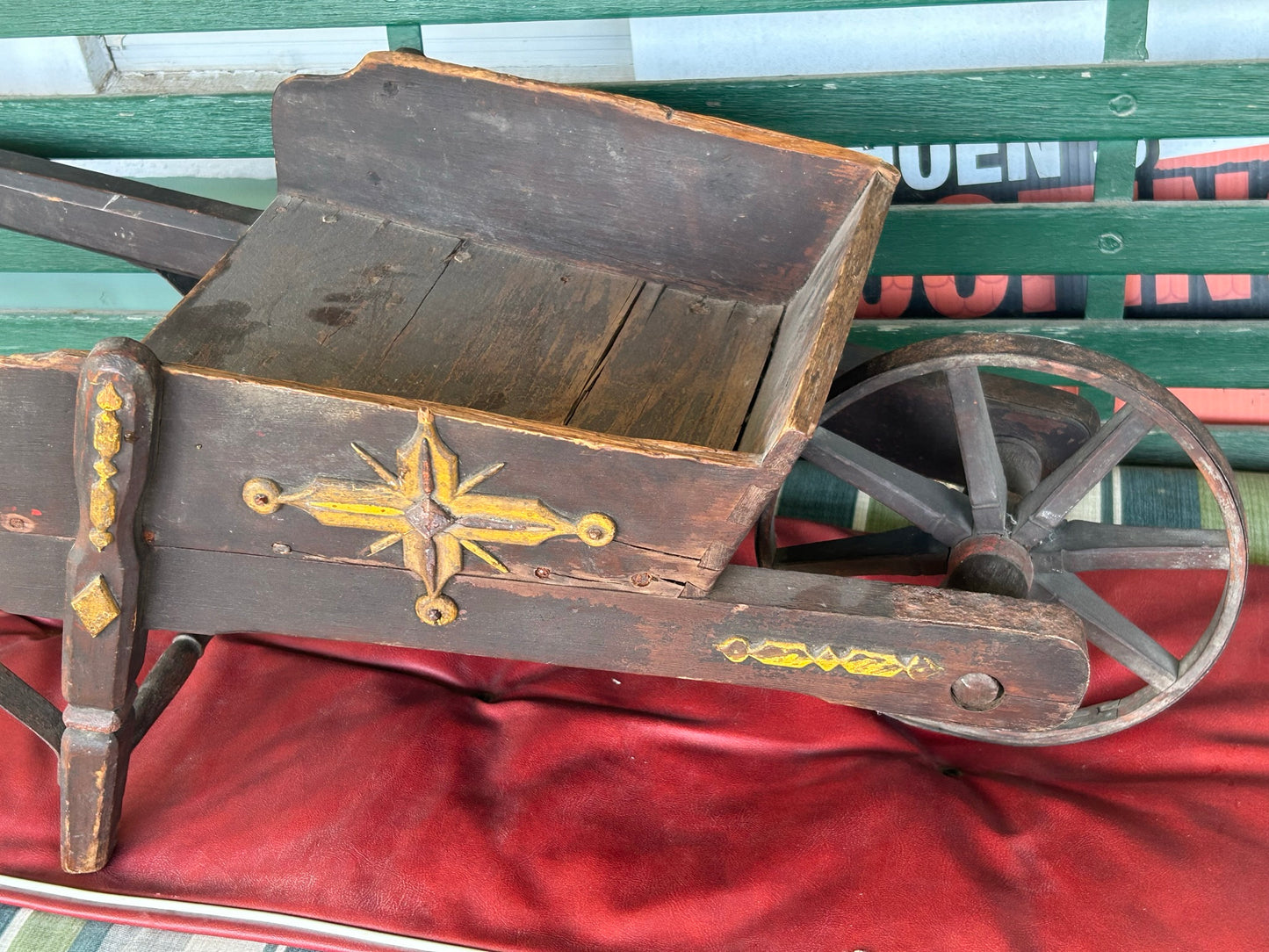 ANTIQUE FOLK ART CARVED SMALL WHEEL BARROW