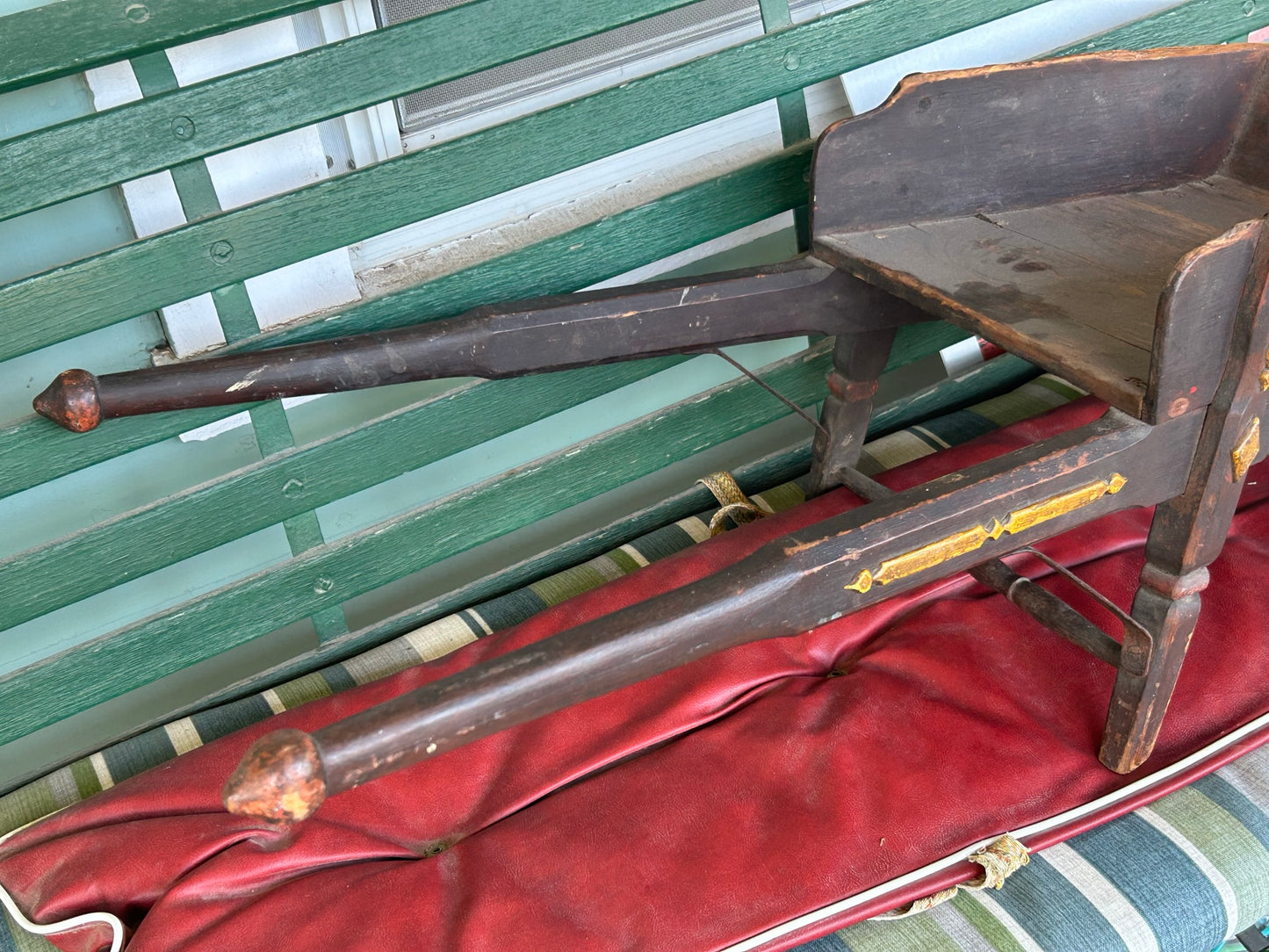 ANTIQUE FOLK ART CARVED SMALL WHEEL BARROW