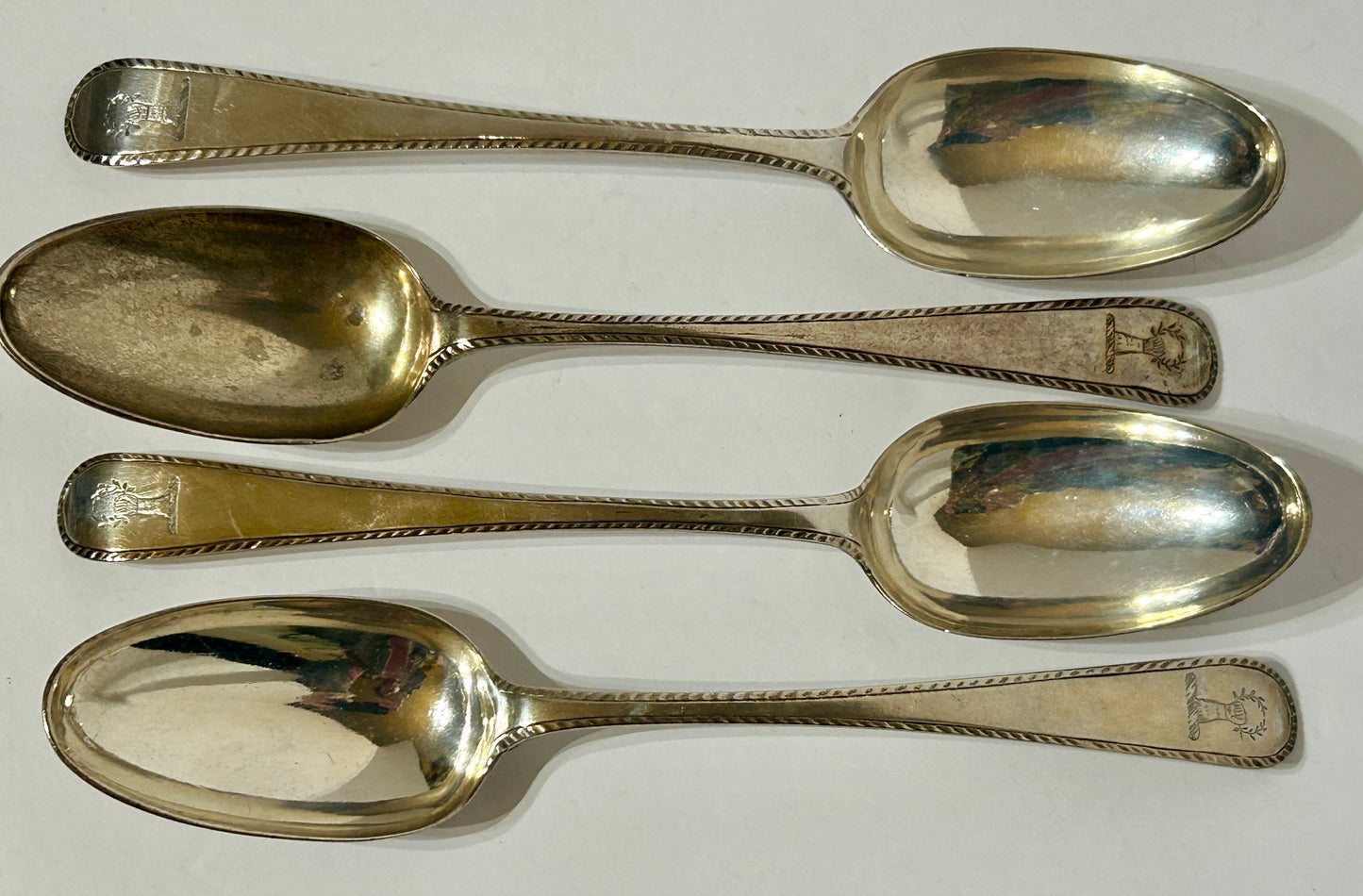 ANTIQUE SILVER 18TH CENTURY SPOONS BY ROBERT ROSS