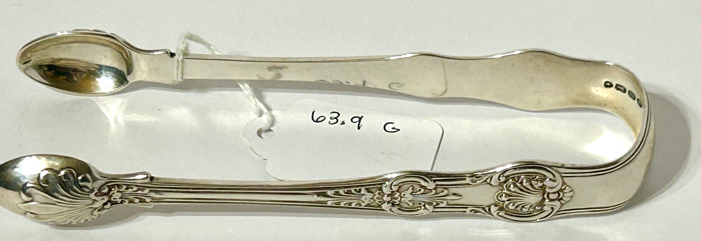 ANTIQUE SILVER SUGAR TONGS IN KINGS PATTERN 1840'S