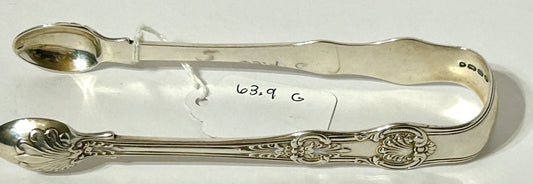 ANTIQUE SILVER SUGAR TONGS IN KINGS PATTERN 1840'S