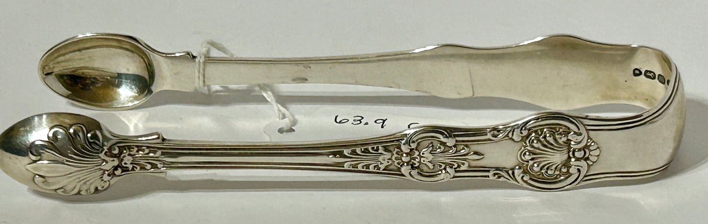 ANTIQUE SILVER SUGAR TONGS IN KINGS PATTERN 1840'S