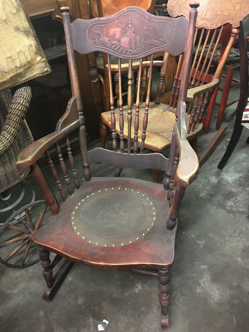 SPANISH AMERICAN WAR COMMEMORATIVE ROCKING CHAIR – Triple A Antiques
