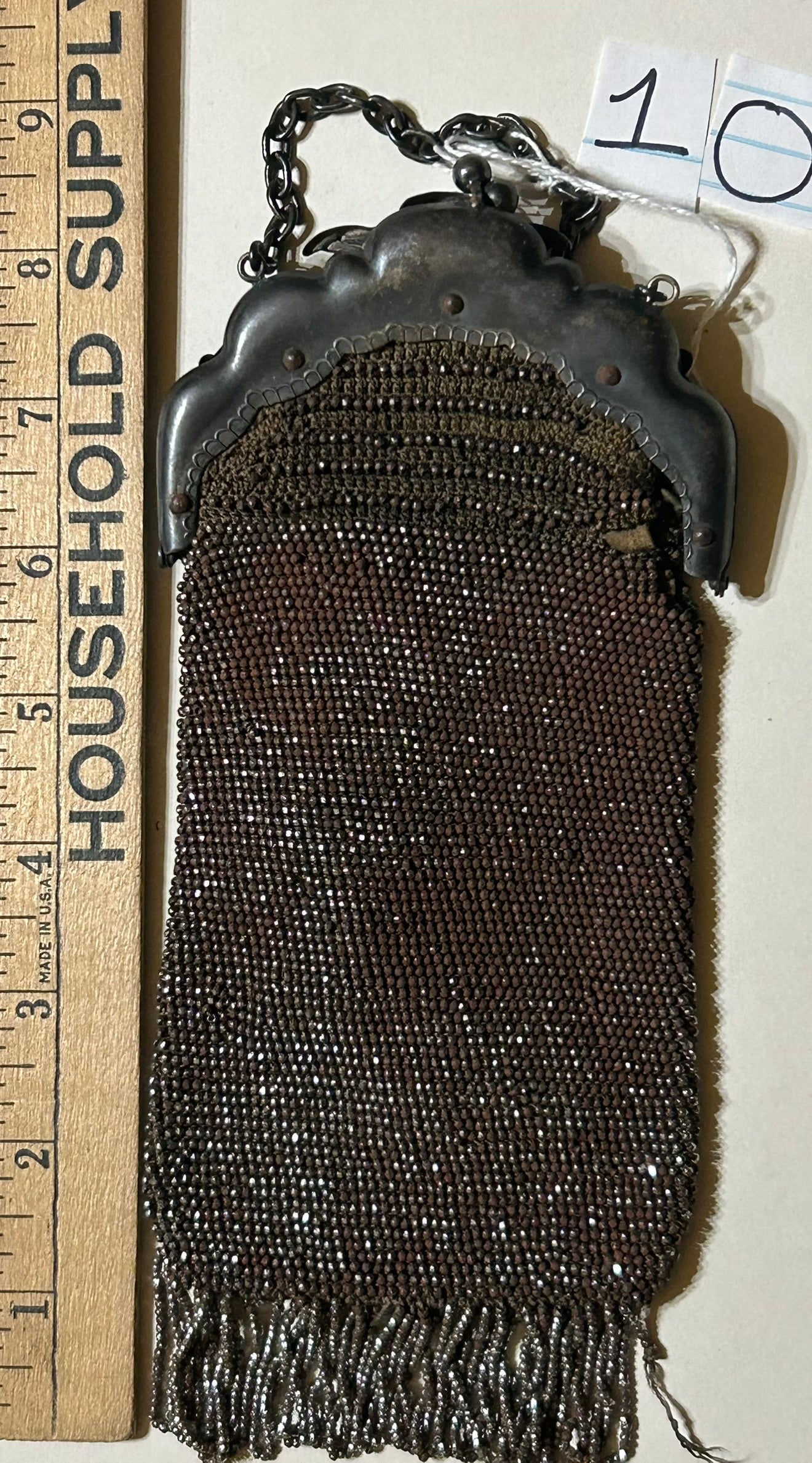 ANTIQUE PURSE WITH STEEL CUT BEADS AND ANGEL METAL FRAME
