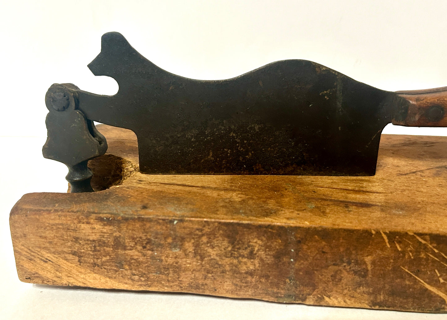 ANTIQUE HAND FORGED IRON DOG SHAPE FOOD CHOPPER