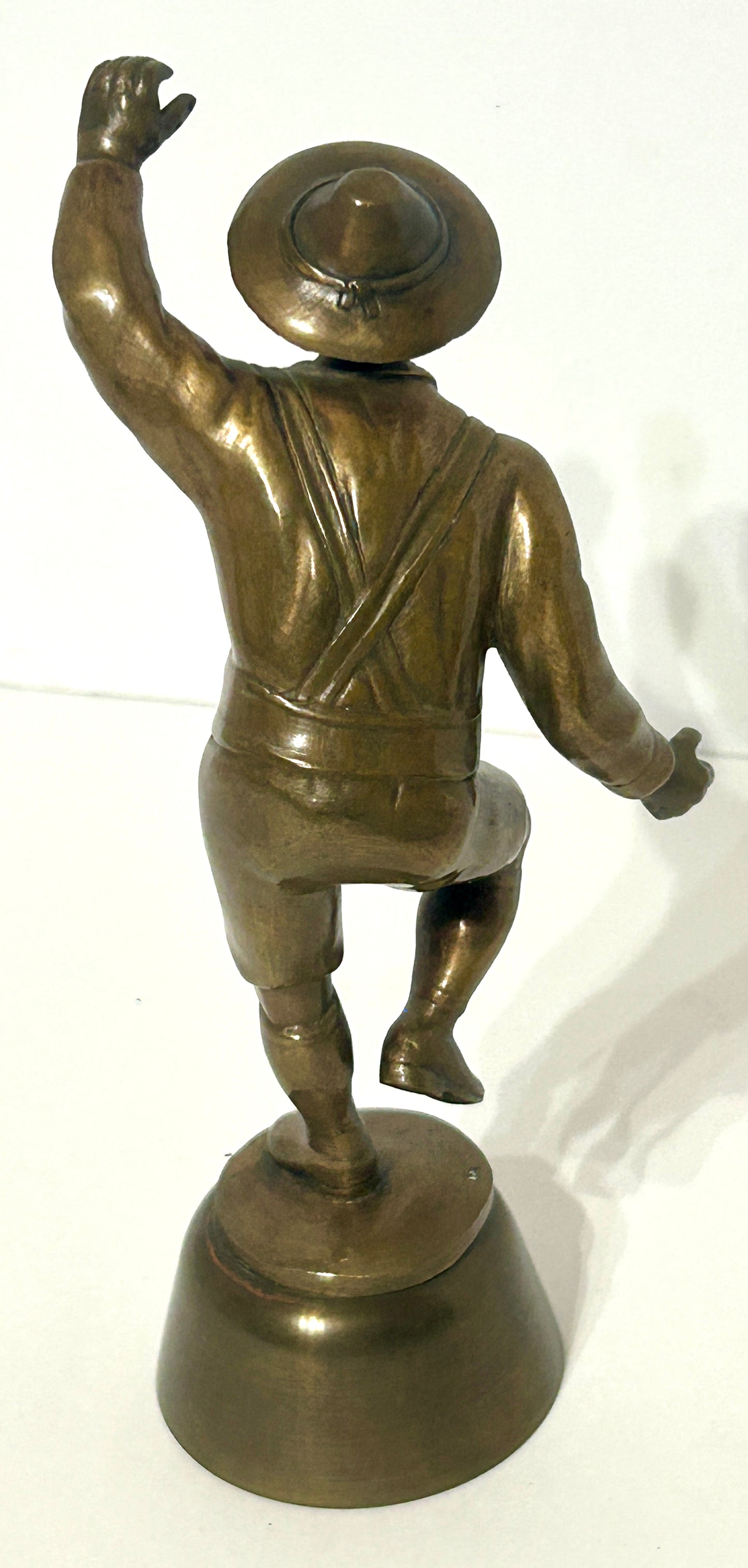 ANTIQUE BRONZE FIGURAL BELL OF DANCING MAN