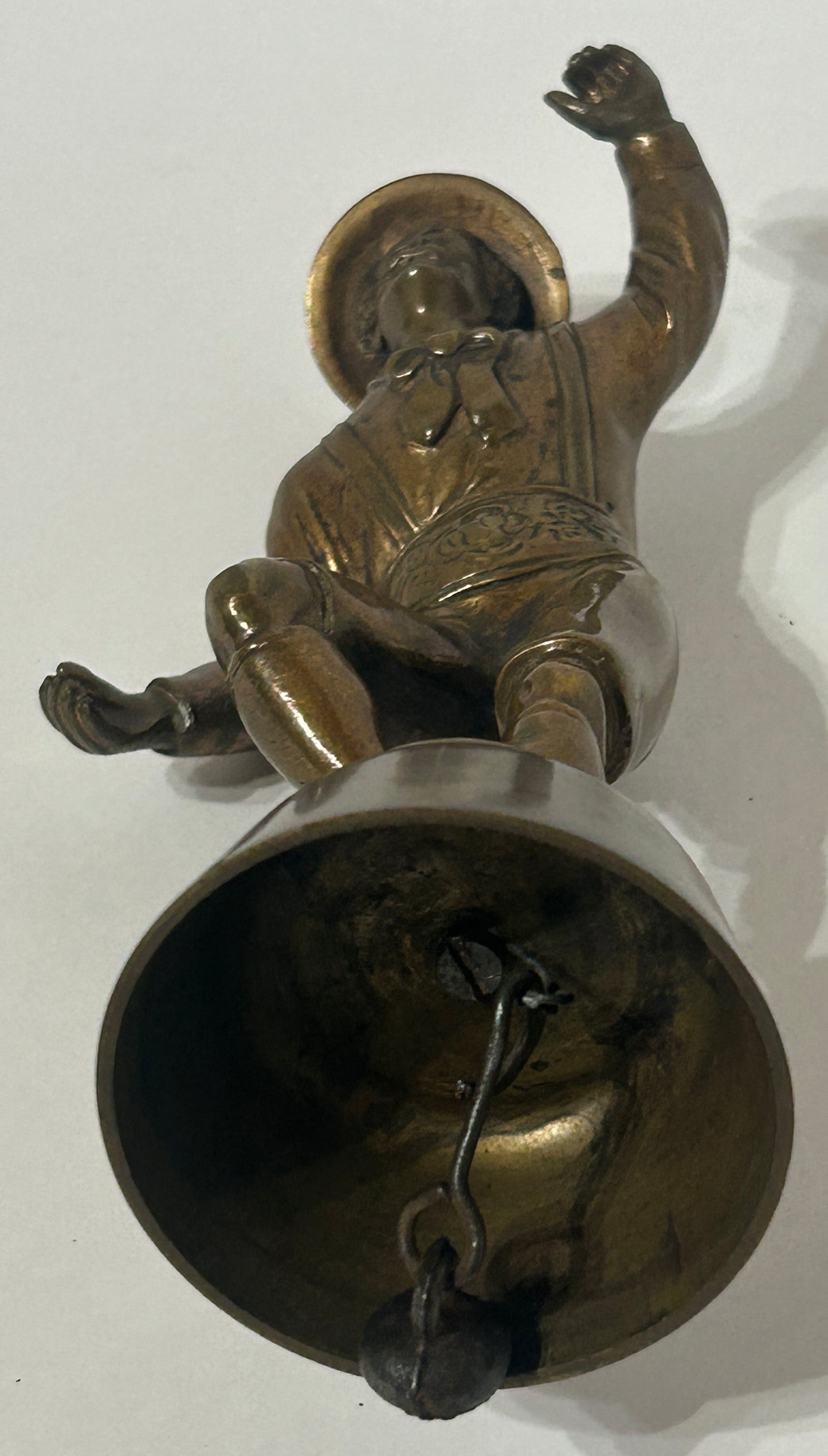 ANTIQUE BRONZE FIGURAL BELL OF DANCING MAN