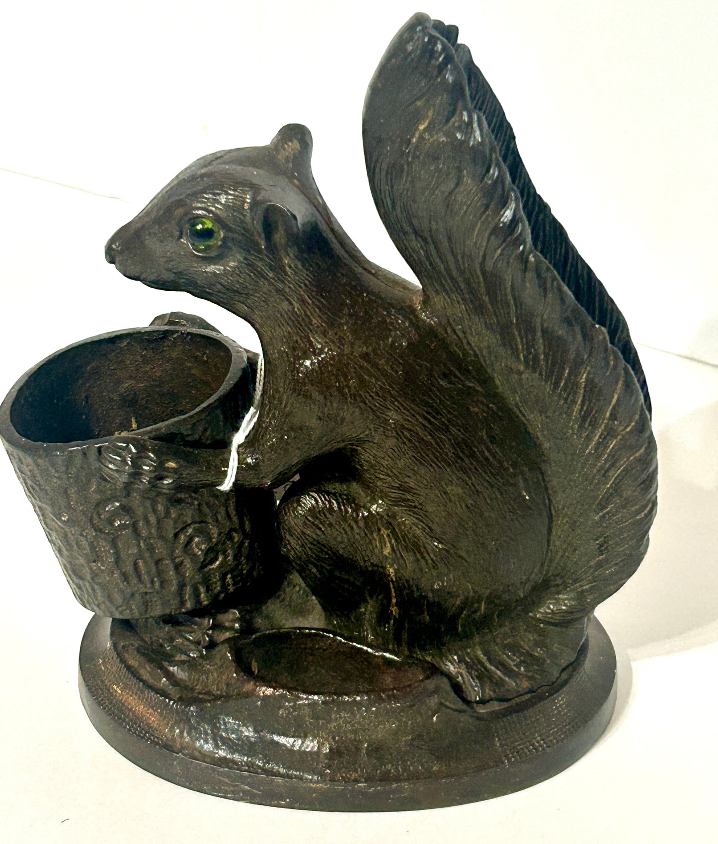 ANTIQUE CAST IRON SQUIRREL SHAPE MATCH AND CIGAR HOLDER