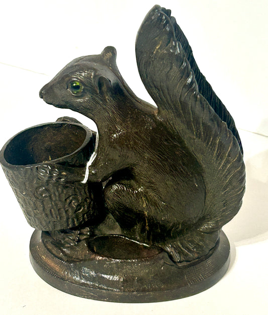 ANTIQUE CAST IRON SQUIRREL SHAPE MATCH AND CIGAR HOLDER