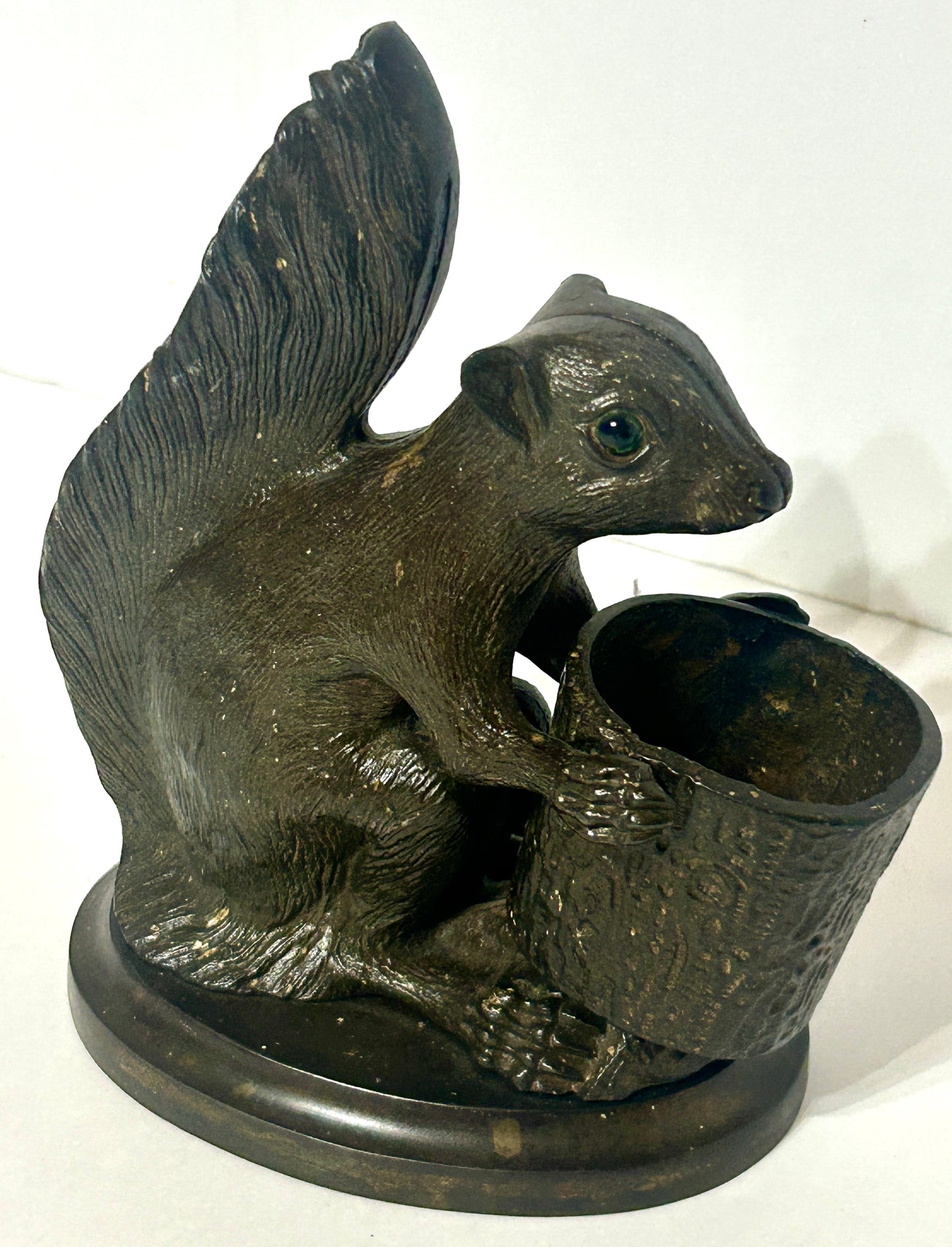 ANTIQUE CAST IRON SQUIRREL SHAPE MATCH AND CIGAR HOLDER