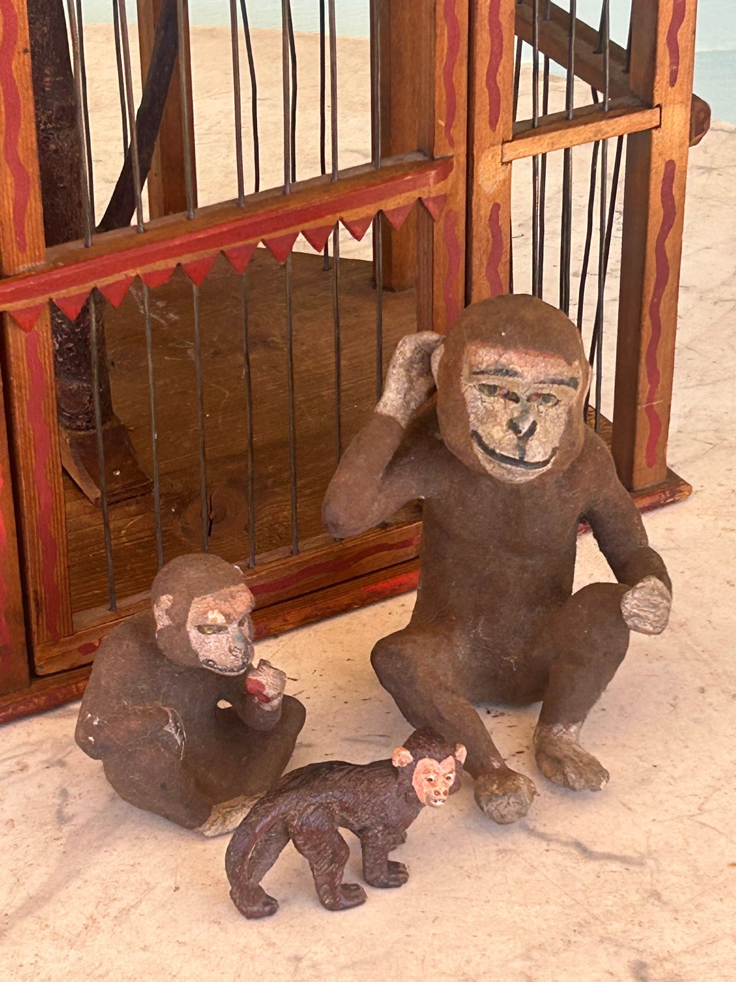 FOLK ART ANTIQUE PAINT DECORATED MONKEY CAGE