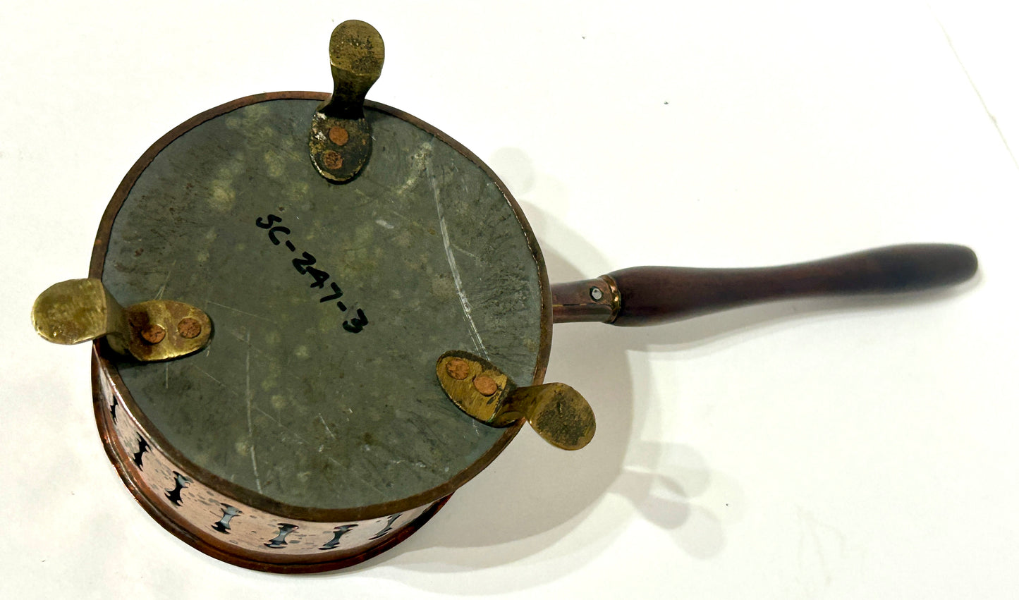 ANTIQUE COPPER COASTER WITH WOOD HANDLE