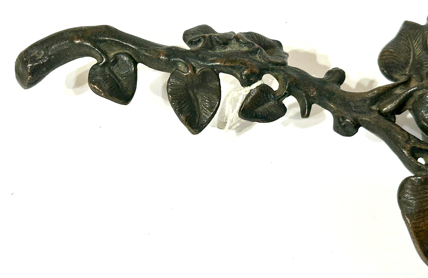 IRON ANTIQUE CANDLE AND MATCH HOLDER WITH FIGURAL PEAR AND LEAVES DESIGN