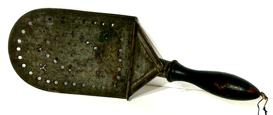 ANTIQUE TIN SPATULA WITH PIERCED DESIGNS