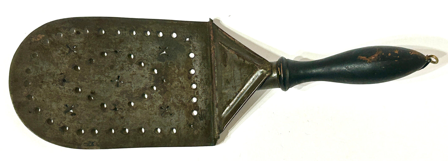ANTIQUE TIN SPATULA WITH PIERCED DESIGNS