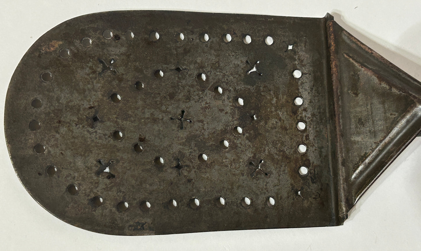 ANTIQUE TIN SPATULA WITH PIERCED DESIGNS