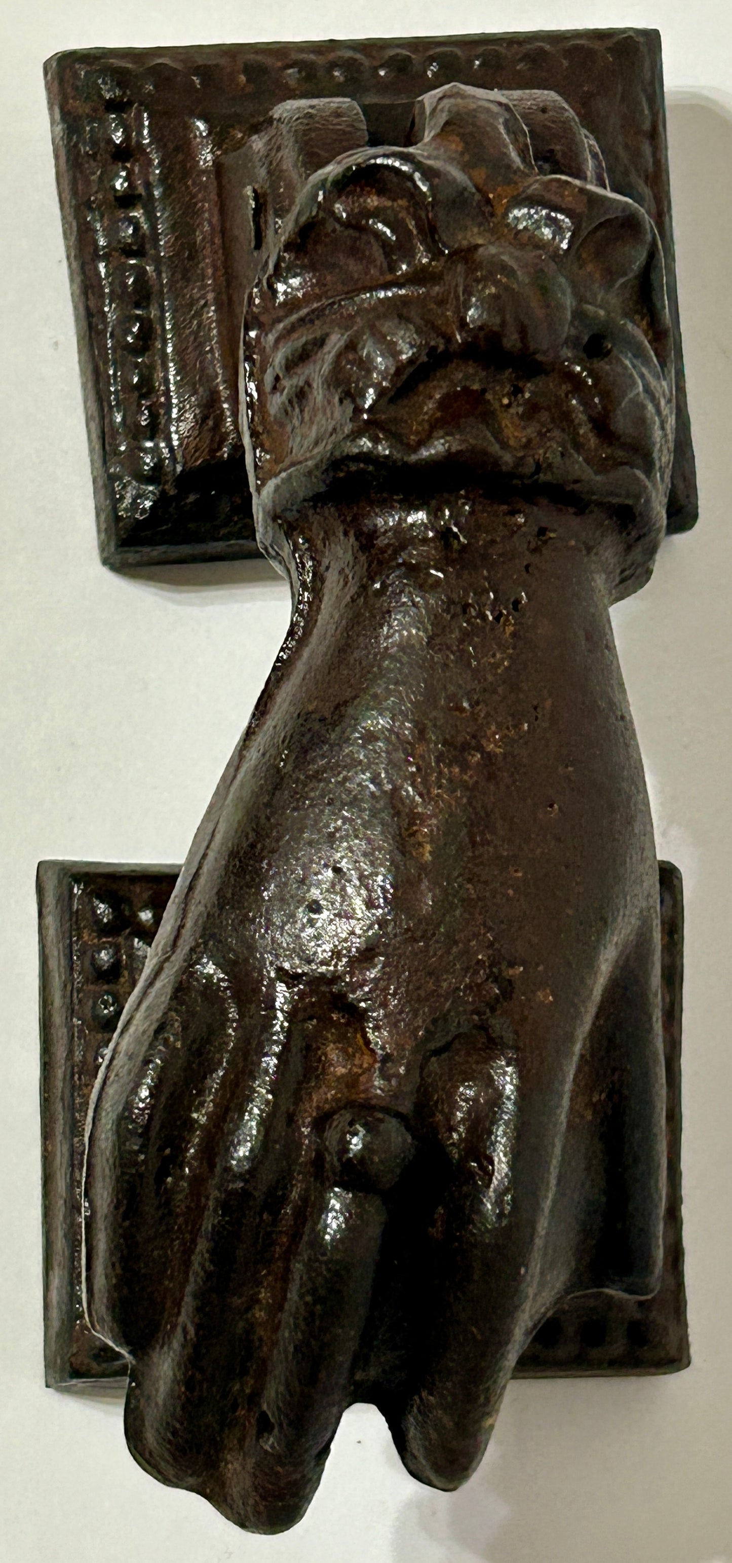 CAST IRON ANTIQUE FIGURAL HAND DOOR KNOCKER