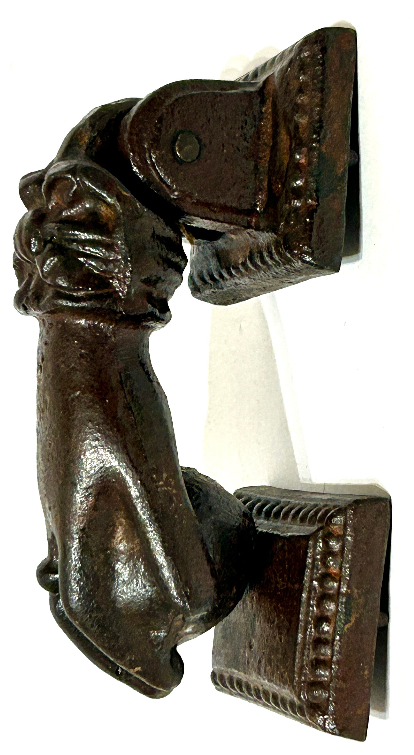 CAST IRON ANTIQUE FIGURAL HAND DOOR KNOCKER