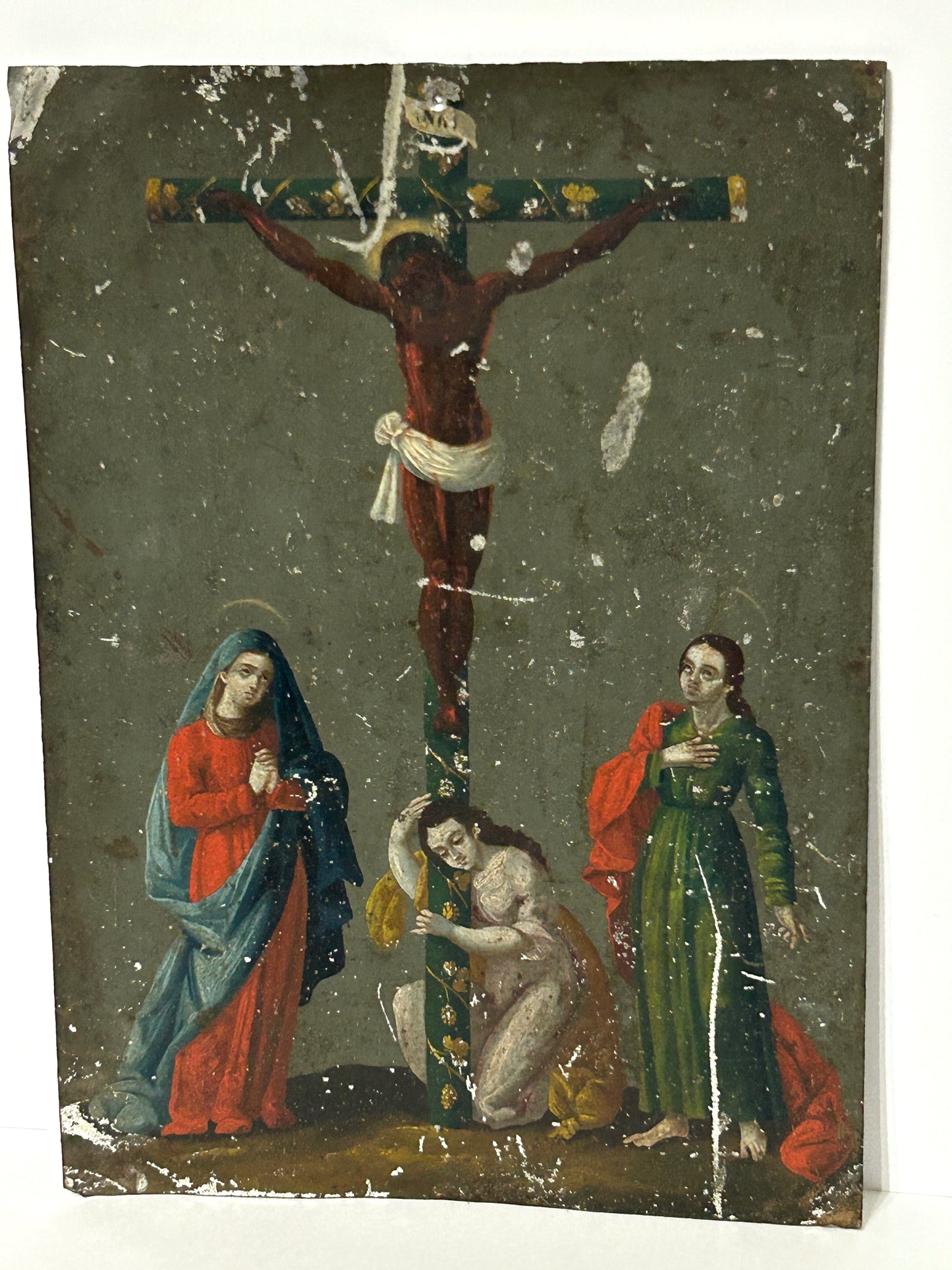 ANTIQUE RETABLO RELIGIOUS PAINTING ON TIN