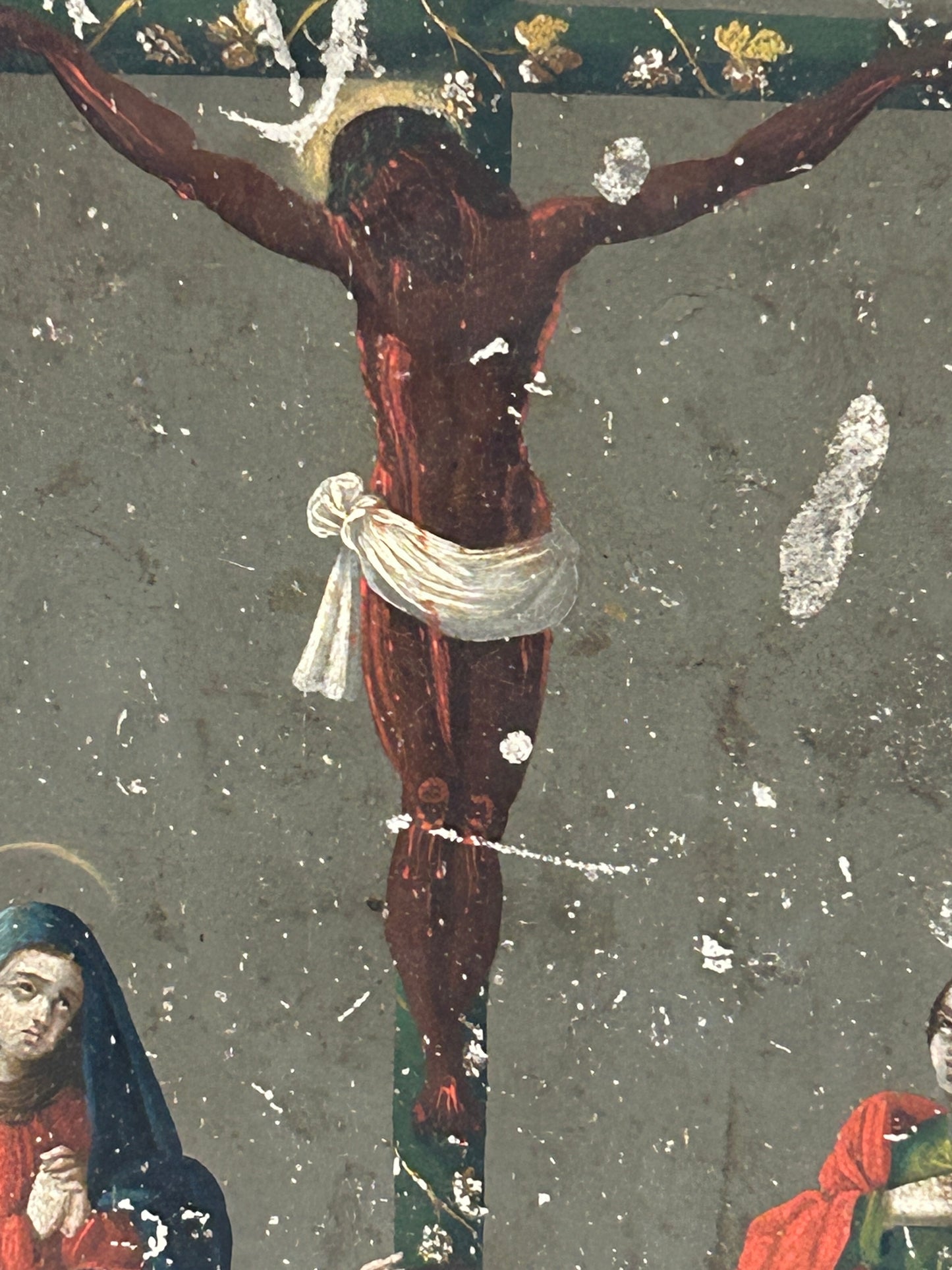 ANTIQUE RETABLO RELIGIOUS PAINTING ON TIN