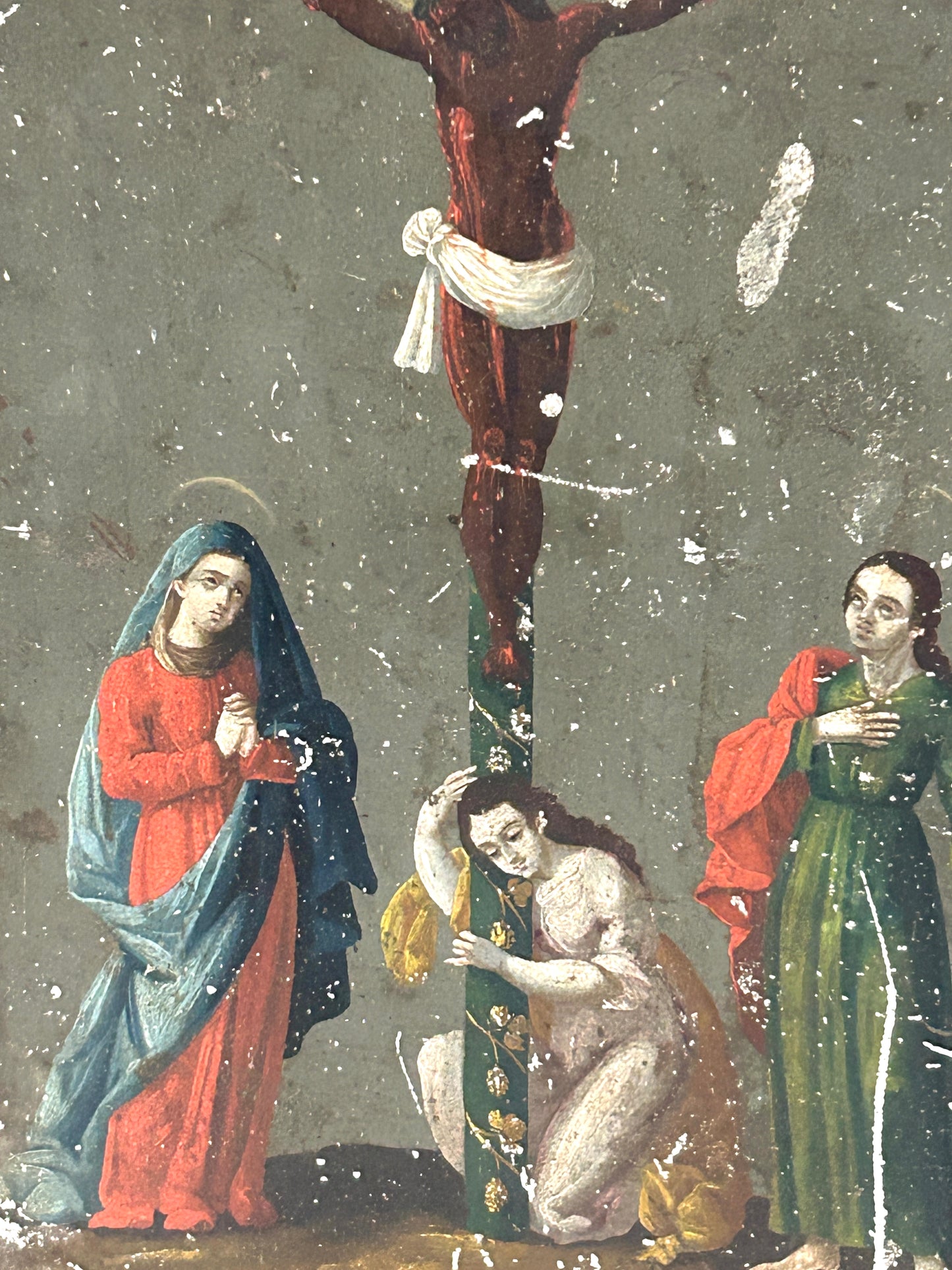 ANTIQUE RETABLO RELIGIOUS PAINTING ON TIN