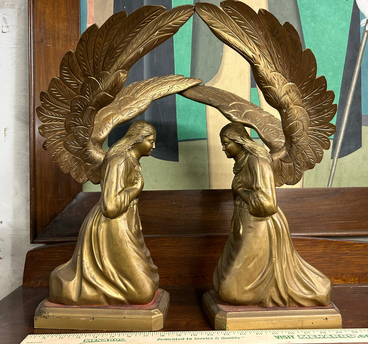CARVED WOOD PAIR ANGELS FROM ANTIQUE ARC OF COVENANT