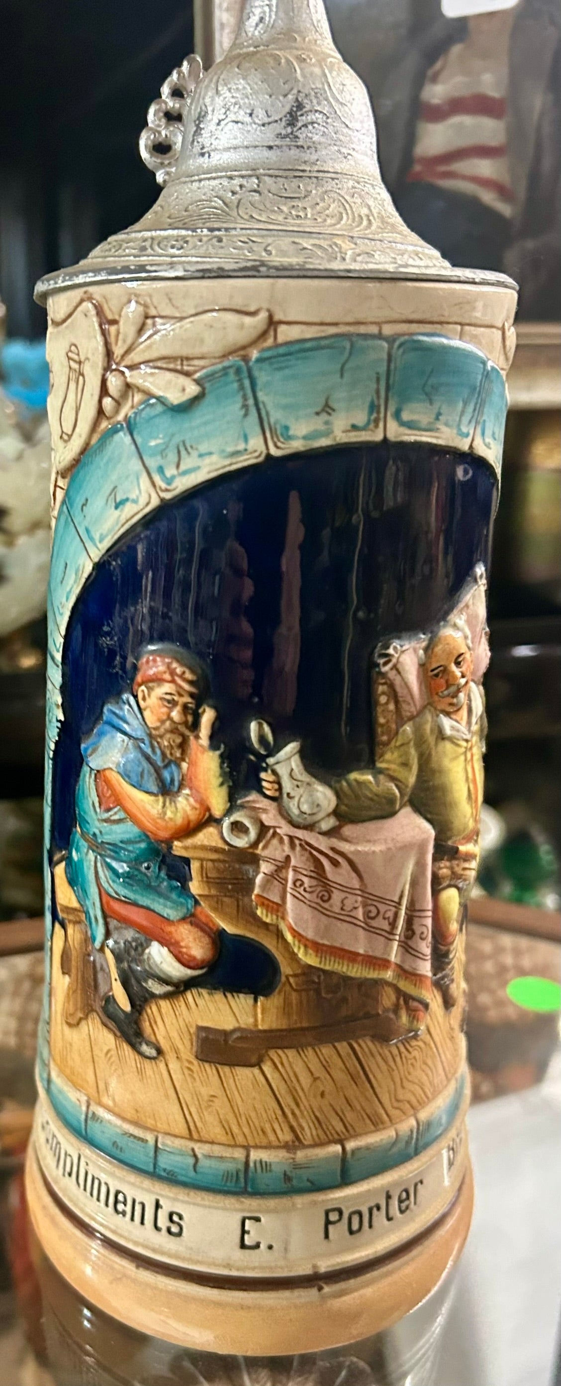 E. PORTER BREWING ANTIQUE ADVERTISING BEER STEIN