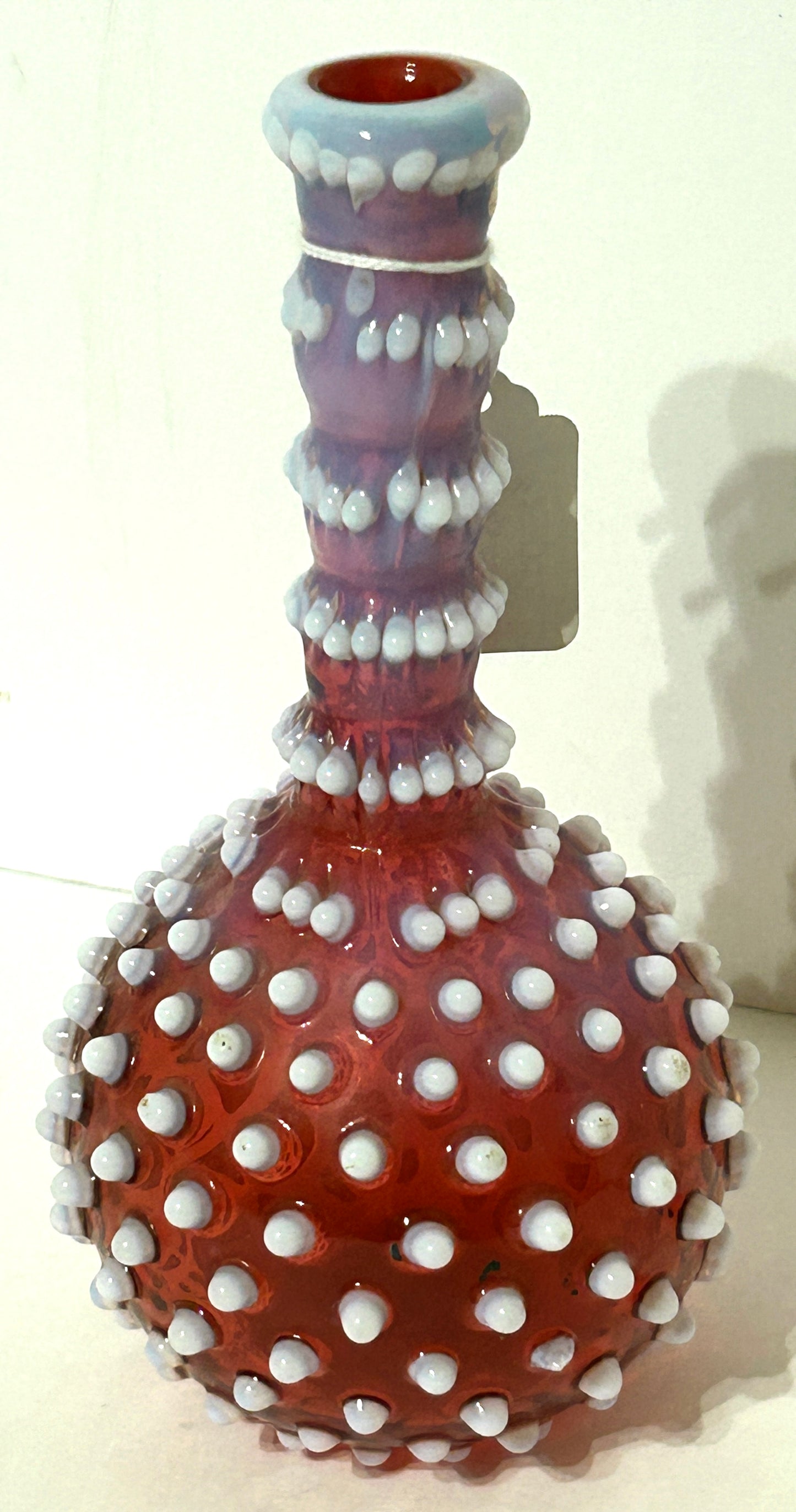 BARBER BOTTLE OF CRANBERRY OPAL HOBNAIL GLASS