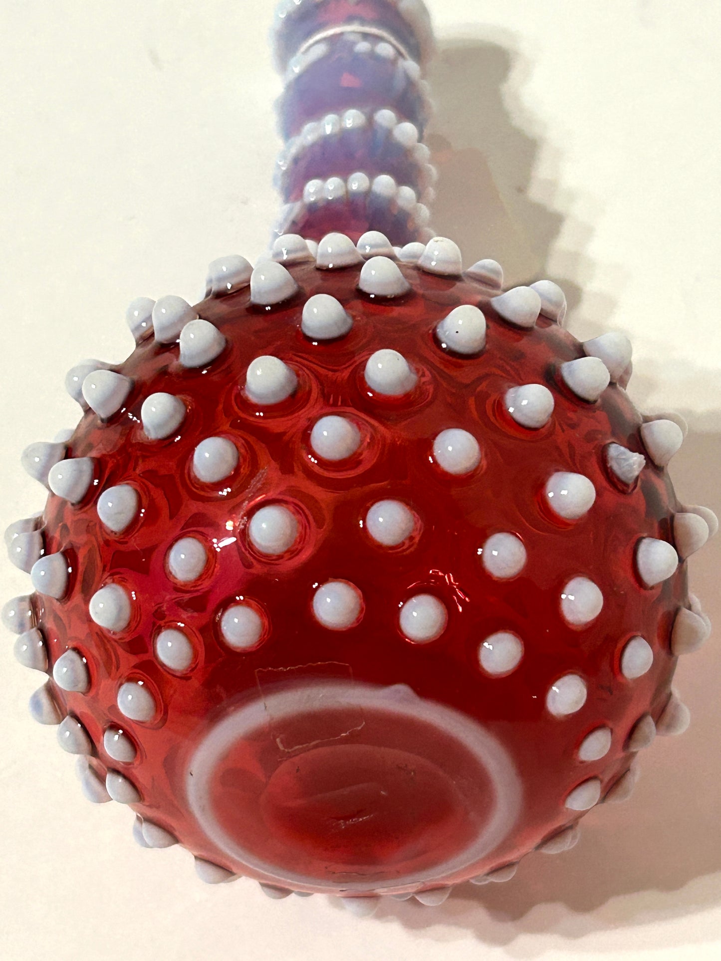 BARBER BOTTLE OF CRANBERRY OPAL HOBNAIL GLASS