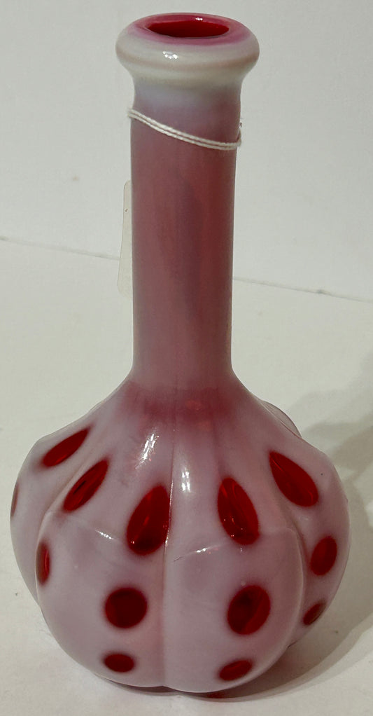 BARBER BOTTLE IN CRANBERRY OPALESCENT COIN DOT PATTERN
