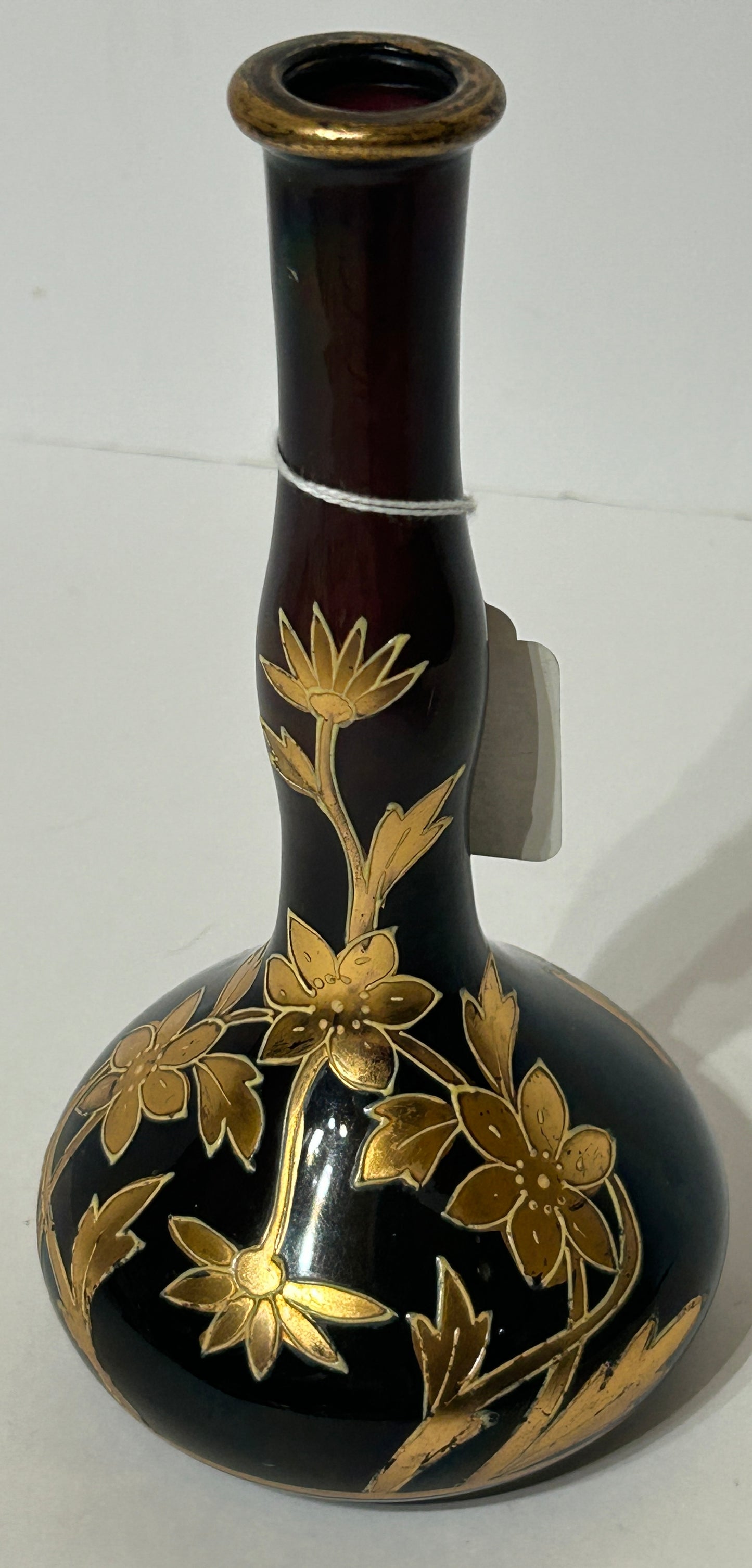 ANTIQUE BARBER BOTTLE DARK PURPLE WITH GILT DESIGN