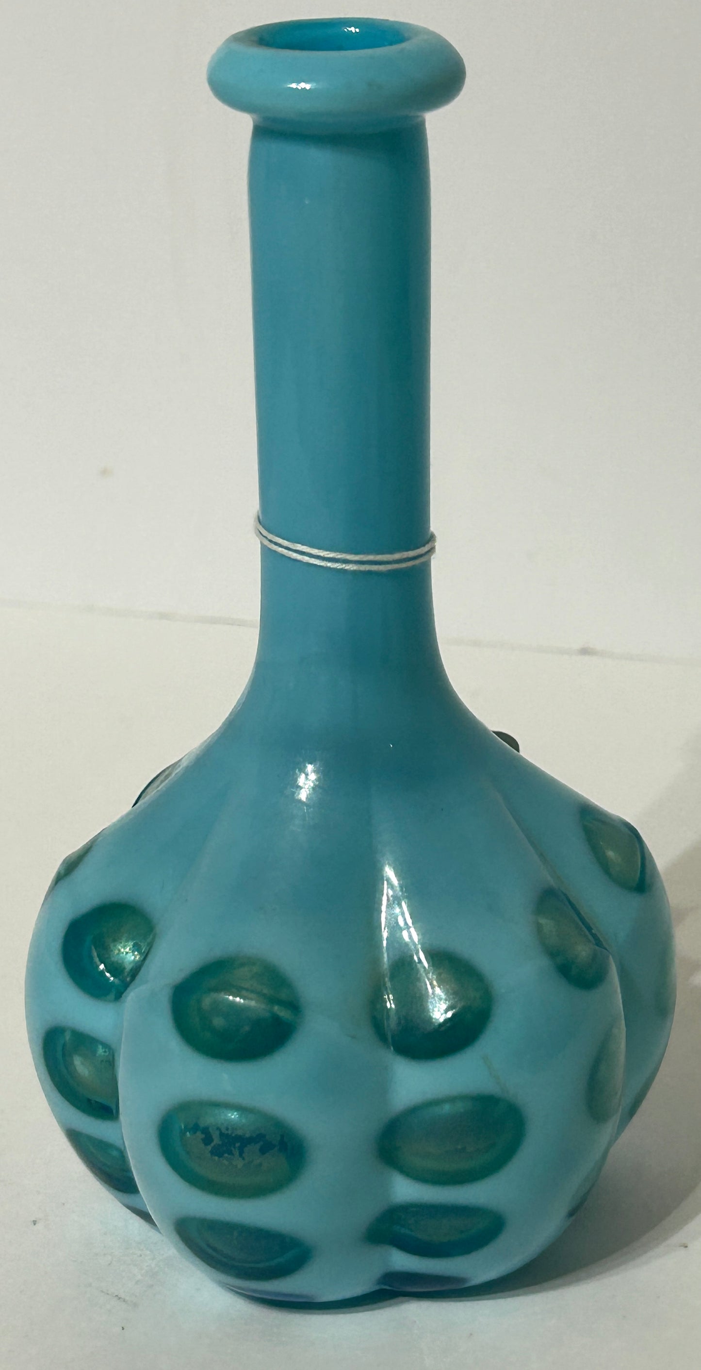 ANTIQUE BARBER BOTTLE OF BLUE OVERLAY GLASS