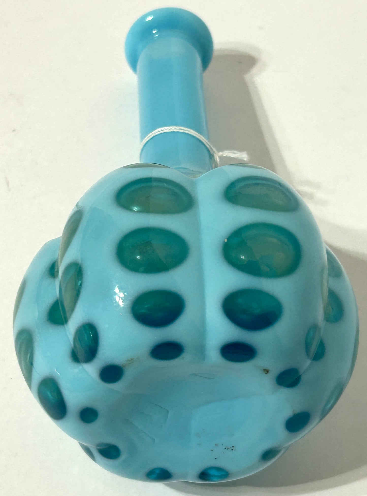 ANTIQUE BARBER BOTTLE OF BLUE OVERLAY GLASS