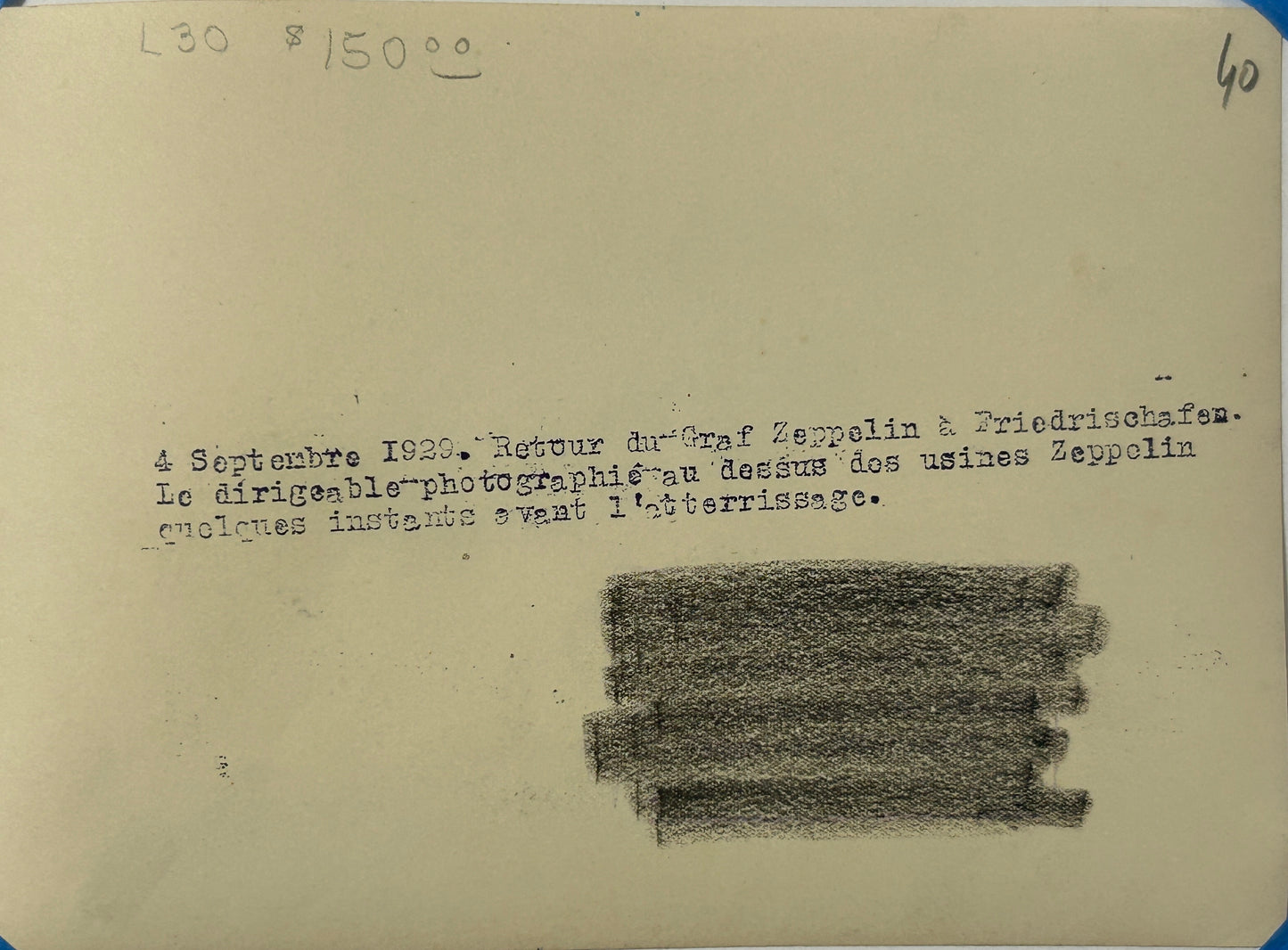 PHOTO 1929 OF GRAF ZEPPELIN BLIMP