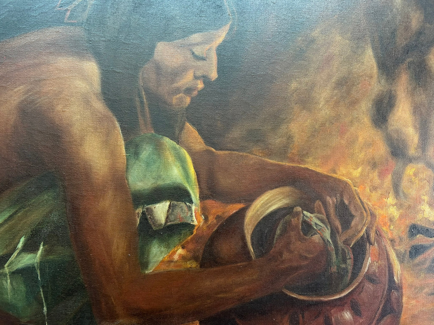 NATIVE AMERICAN WITH POTTERY VESSEL 1920'S PAINTING