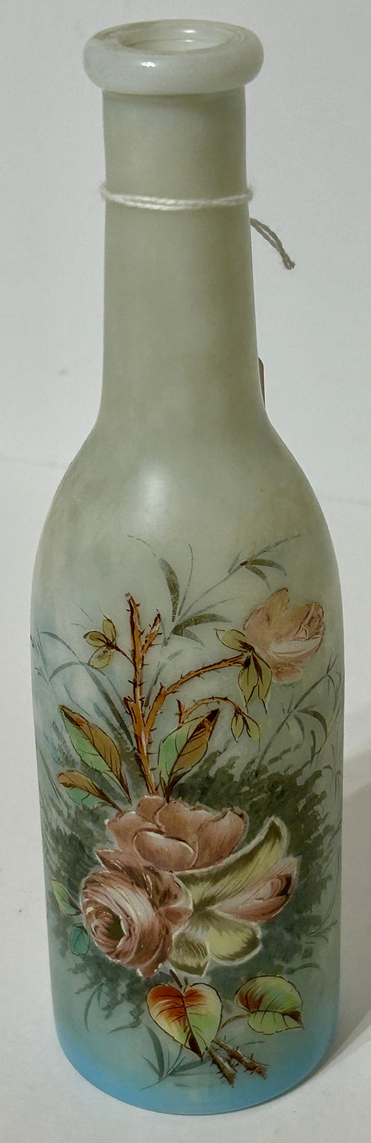 ANTIQUE BARBER BOTTLE WITH HAND PAINTED ROSES