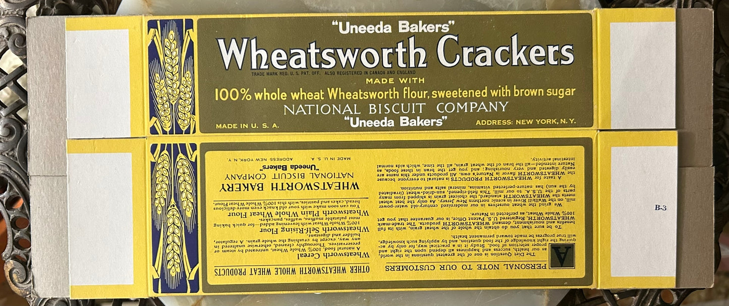 ANTIQUE UNEEDA BAKERS WHEATSWORTH CRACKERS UNASEMBLED DISPLAY BOX